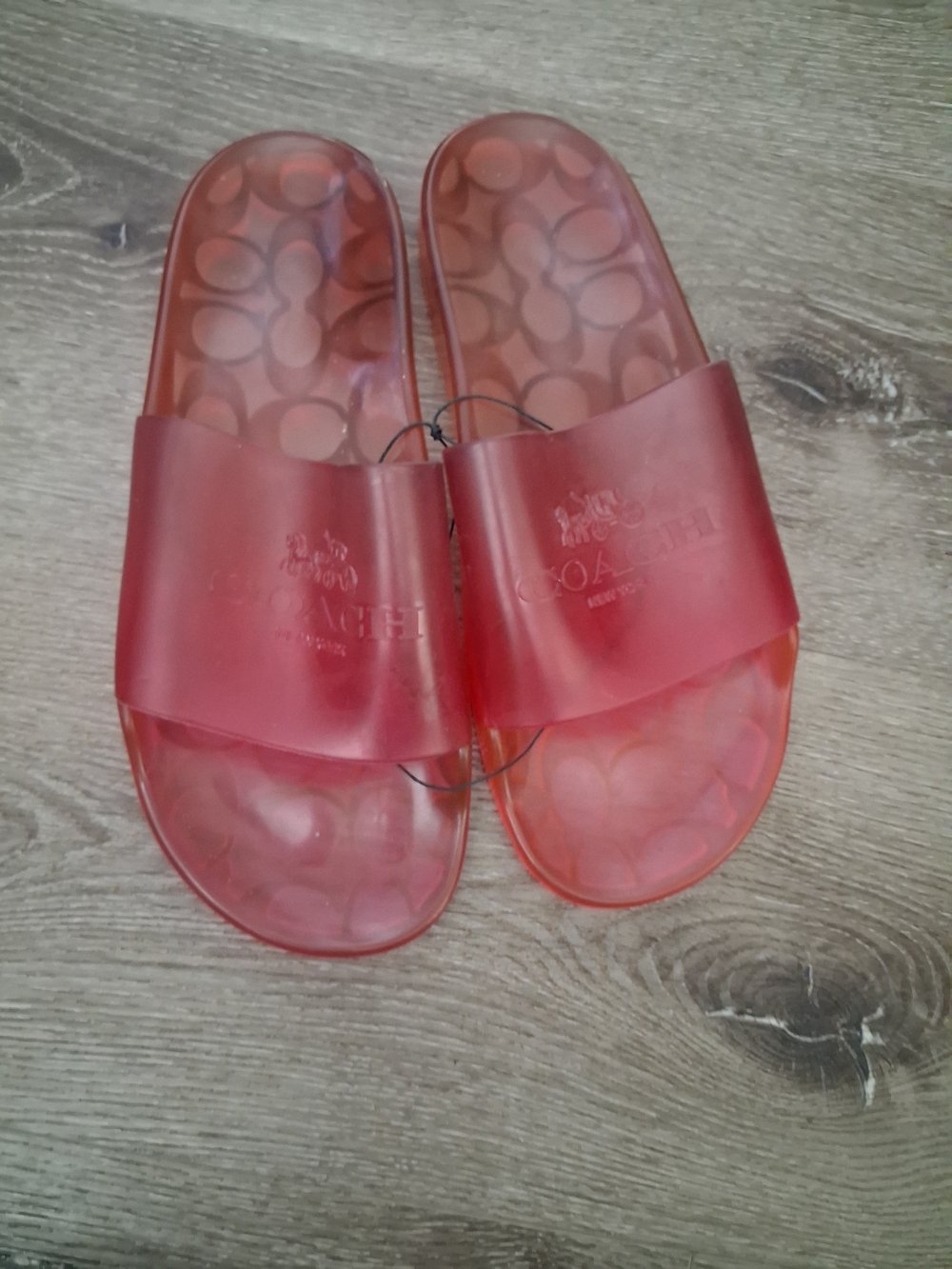 Coach Red Translucent Slide Sandals